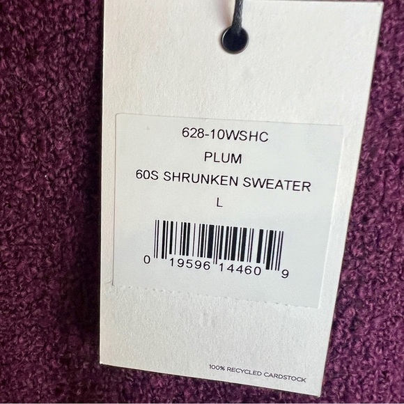 NEW Re/Done 60’s Shrunken sweater plum size L - Picture 5 of 9